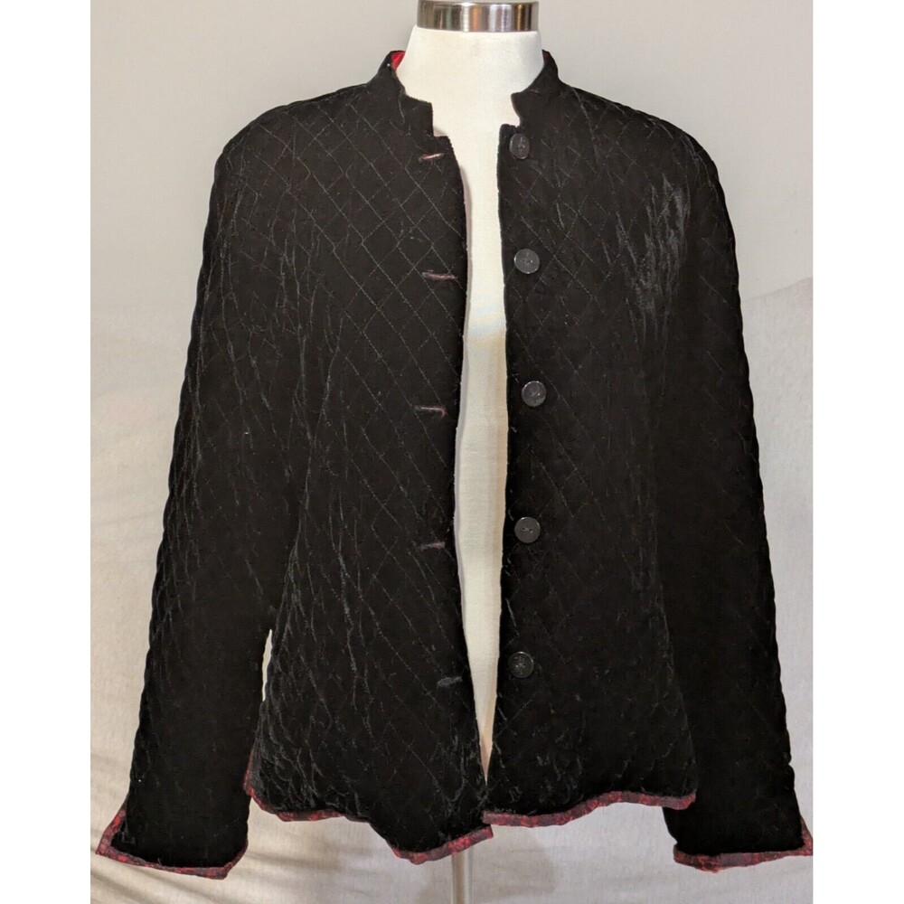 Hearts Of Palm Black Velvet Asian Inspired Satin Lined Quilted Sz 10 Jacket